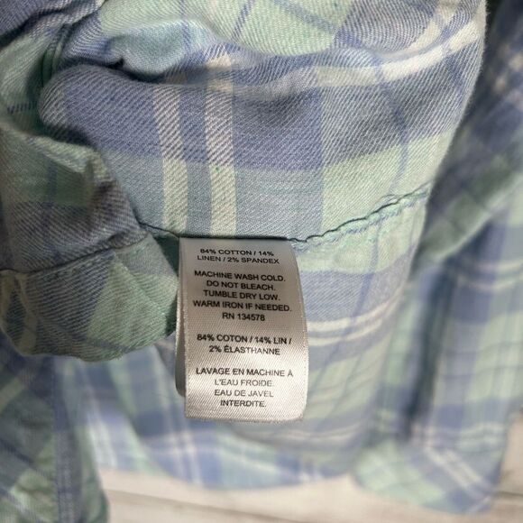 Vineyard Vines Pacific Plaid Relaxed Fit Brushed Cotton Linen Shirt Blue Size 6 - Picture 6 of 6